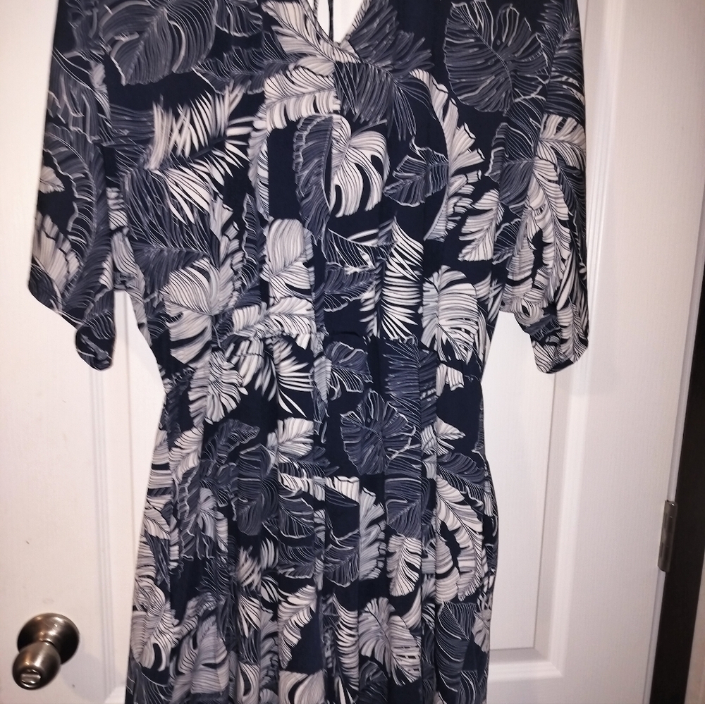 White Birch Navy and White Leaf Print Romper
